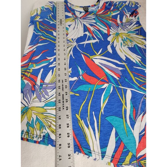 Clara Sunwoo Womens XL Floral Print Asymmetrical Tunic Top Blouse Blue Stretch - Picture 7 of 8